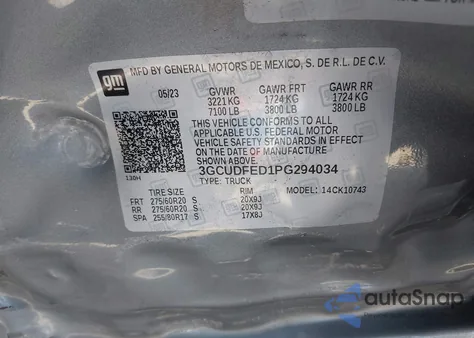 2023 Chevrolet Silverado 1500 4Wd Standard Bed Lt Trail Boss from USA, damaged, VIN 3GCUDFED1PG294034